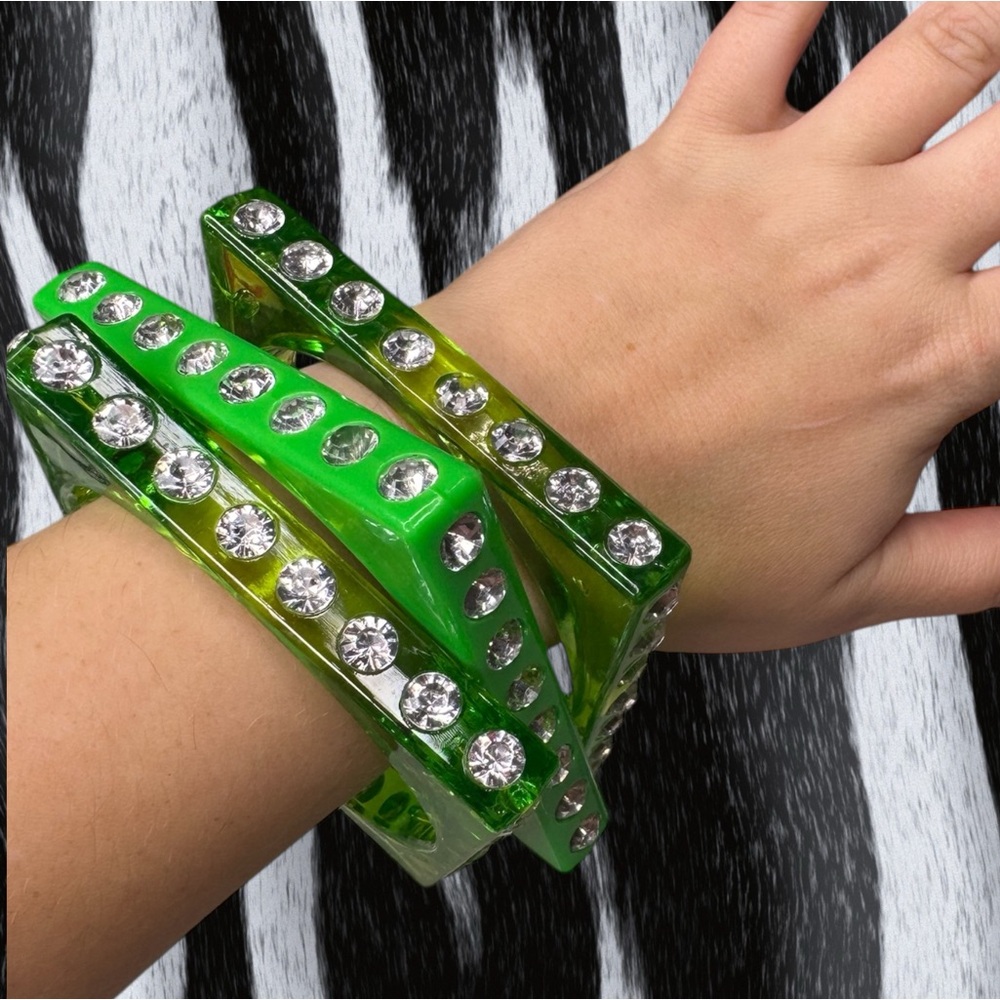 Deadstock Green Crystal-Studded Bangle Set